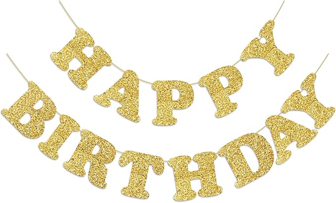 Gold Happy Birthday Banner Birthday Party Decorations Happy Birthday Banner Bunting Garland Sign for Kids Boys Girls Adults Birthday Baby Shower Celebration Party Backdrops Supplies