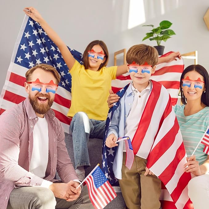 Semato 12 Pcs Star Sunglasses Bulk Rimless Red White and Blue Star Glasses Party Favors