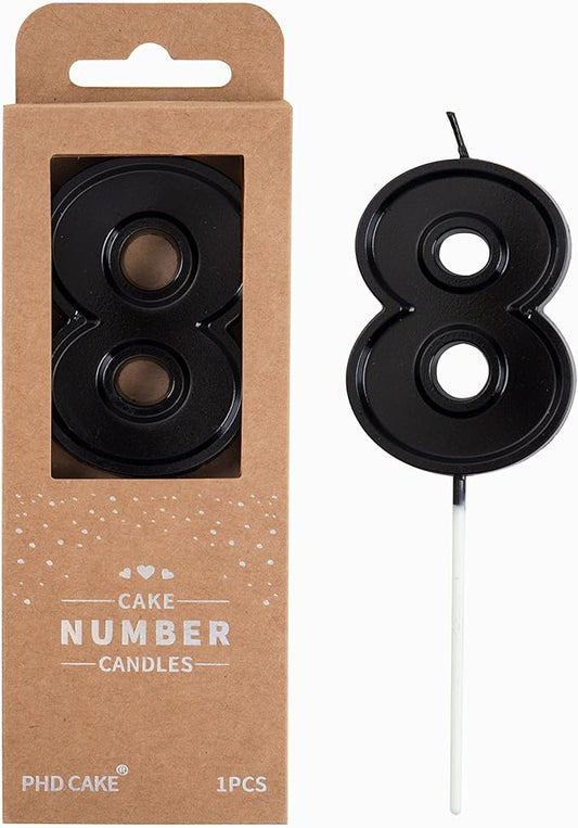 PHD Luxe Black 2.76 Inch 8 Number Birthday Candles, Party Celebration