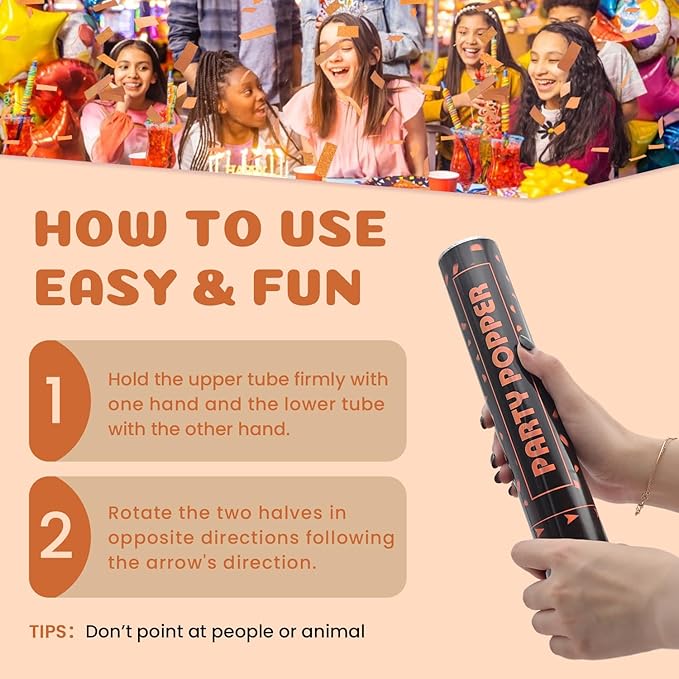 Confetti Poppers Orange Confetti Cannon 12 Pack Party Poppers Biodegradable12 inch Wedding Party Confetti Bulk Streamer Confetti Cannon Launches up to15-25ft for Christmas Birthday Graduation New Year