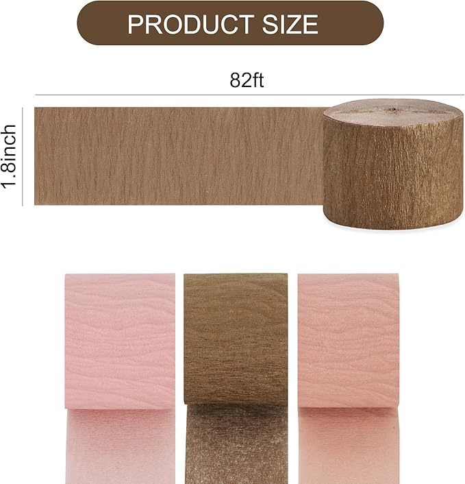 BEISHIDA 6 Rolls Rose Gold Pink Crepe Paper Streamers for Bachelorette Bridal Shower Girl Baby Shower Party Decorations Wedding Birthday DIY Craft Paper(1.8 Inch x 82 Ft/Roll)