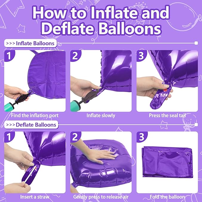 NISOCY 36PCS Purple Square Foil Balloons Wall Backdrop Double Sided Purple Balloons Tunnel Arch Kit for Baby Shower Birthday Wedding Party Decoration