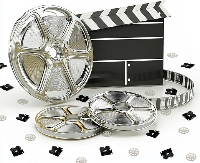 Werich camera Movie Night Party Confetti – 800 PCS Film Reel & Camera Foil Table Scatter Decorations Black and Silver Movie Theme Decor for Hollywood Awards, Cinema Birthday, Oscars Party Supplies
