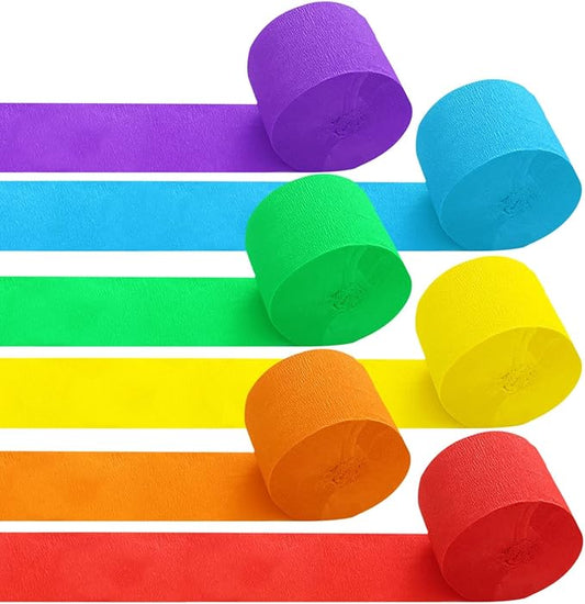 6 Rolls Colourful Crepe Paper,Rainbow Crepe Party Streamers for Mexican Engagement Fiesta Cinco De Mayo Party Decorations