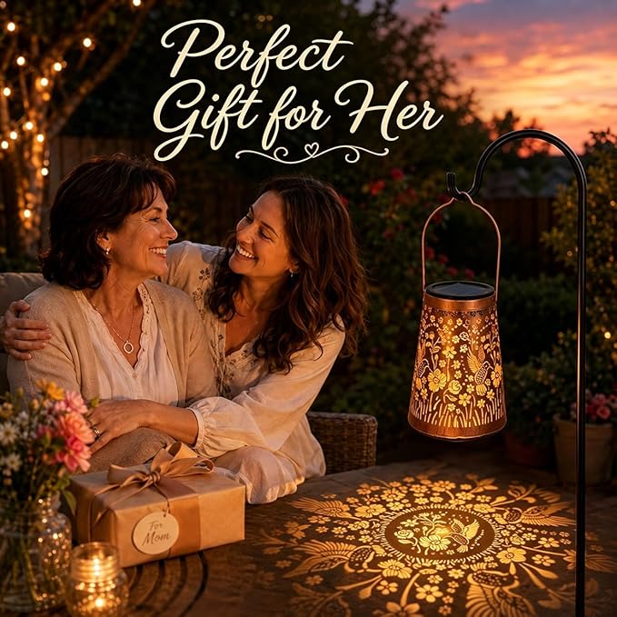 LeiDrail Hummingbird Solar Lanterns Outdoor 2 Pack, Hanging Waterproof Vintage Metal Lantern, Auto On/Off Garden Patio Yard Porch Pathway Decor, Warm White LED, Gifts for Women Mom Grandma