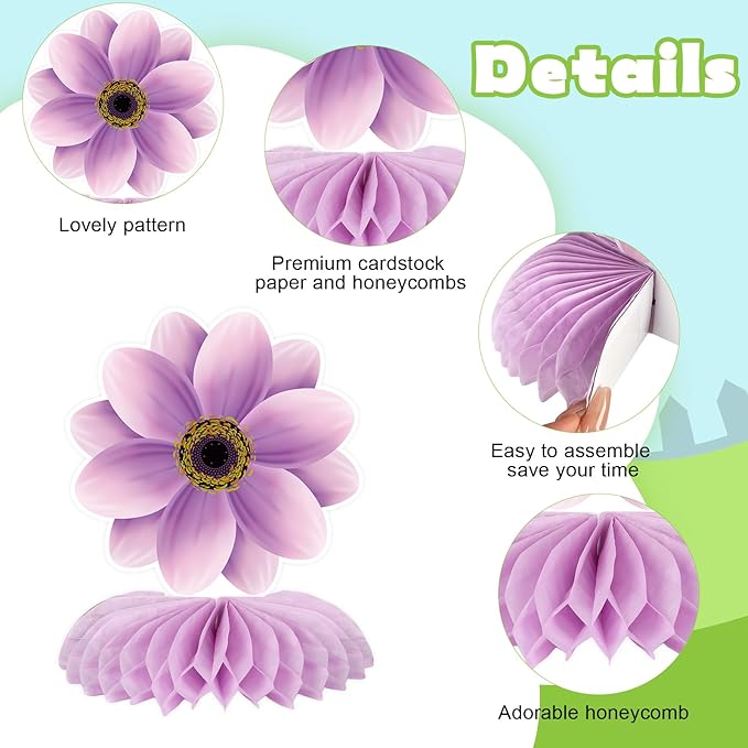 9 Pieces Spring Flower Centerpieces for Tables, Honeycomb Spring Birthday Party Decorations, Baby Shower Centerpieces for Girls, Spring Decorations for Office, Mothers Day Decorations
