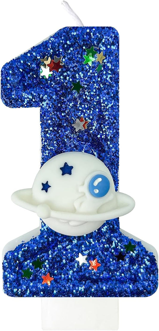 HXOUSE Spaceship Number 1 Birthday Candles - Outer Space Universe Birthday Candles for Cake, 1 Candle Topper for Anniversary Celebrations, Astronaut Rocket Party Decorations for Boys