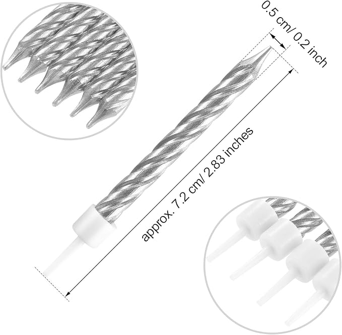 Blulu 50 Pieces Spiral Birthday Candles Metallic Cake Cupcake Candles for Birthday Wedding Party Decorations(Silvery)
