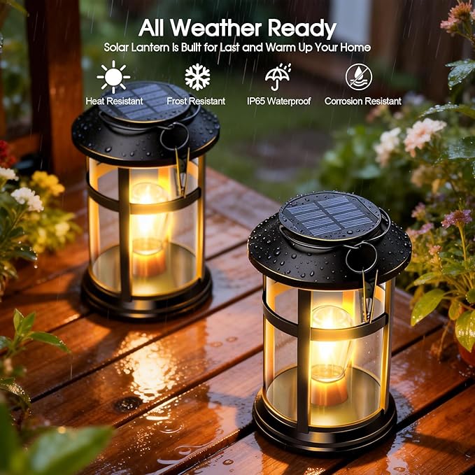 GARPAR Solar Lanterns Outdoor Waterproof with Wall Mount Kit, Upgraded Brighter Hanging Solar Lights for Outside, Auto On/Off Solar Powered Lantern for Garden Yard Patio Porch Decor, Gift for Mom