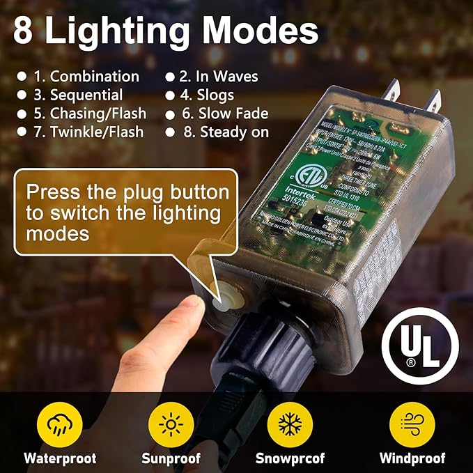 KNONEW 100FT 293 LED Outdoor Fairy Lights Plug in, Christmas Fairy Lights Outdoor Waterproof 8 Modes Memory Times for Wedding Bedroom Walls Garden Trees Decoration(Warm White)