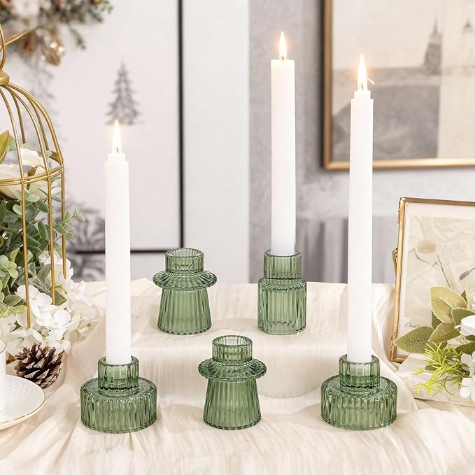 WELLIFE Taper Candle Holders-Candlestick Holders, Green - Set of 3 for Wedding, Party & Table Centerpiece Decor
