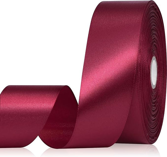 Wine Red Ribbon 1-1/2 Inch, 60 Yards Burgundy Satin Ribbon for Eternal Flower, Fabric Ribbon for Flower Bouquet Gift Wrapping Crafts Wedding Christmas