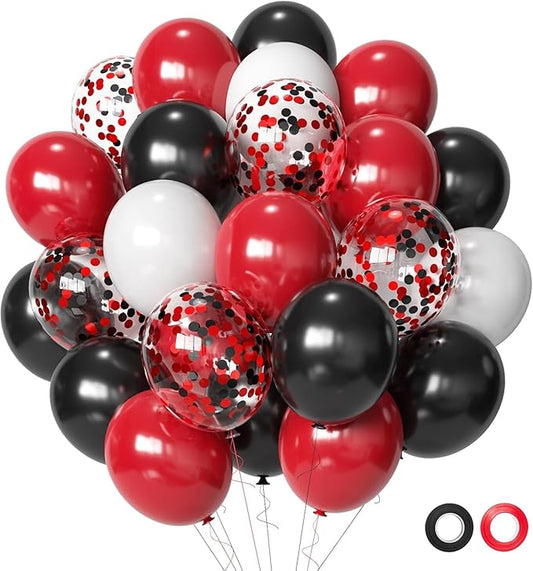 Red and Black Latex Balloons, 50Pcs 12inch Black Red White Party Balloons for Birthday,Wedding,Casino Party, Race Car Party,Graduation Decorations