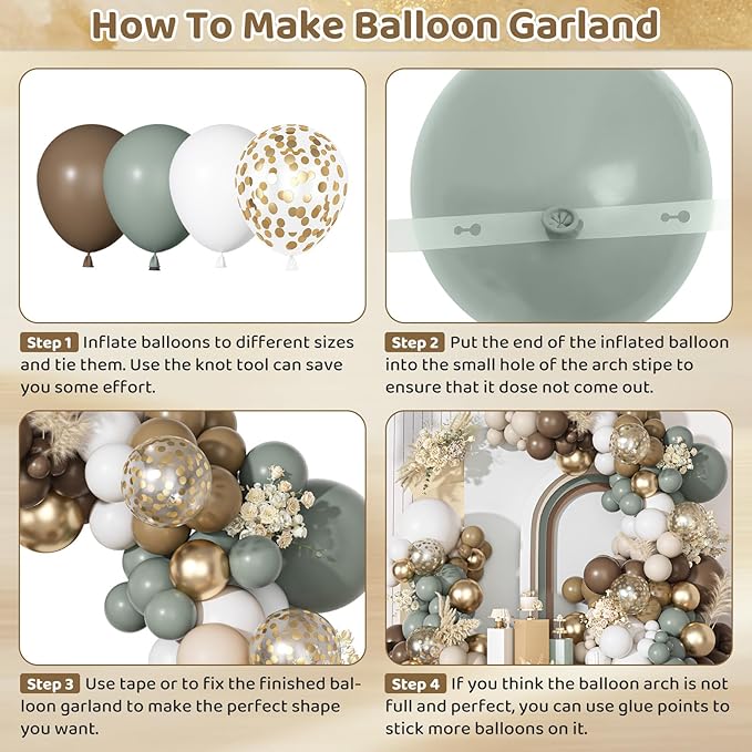 Ouddy Party Dusty Green Nude Balloons Garland Arch Kit, Different Sizes 18 12 10 5 Inch Sage Green Brown White Sand Beige Cream Latex Confetti Balloon for Neutral Baby Shower Birthday Party Decoration