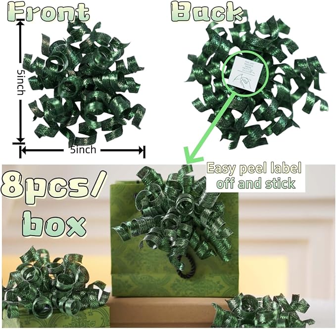 self-Adhesive Curly Ribbon for Gift Wrapping - Elegant Bows for Gift Wrapping, Presents, Paper Bag, Baby Shower Favors, Wrapping Accessories, Wedding Decor (Green)