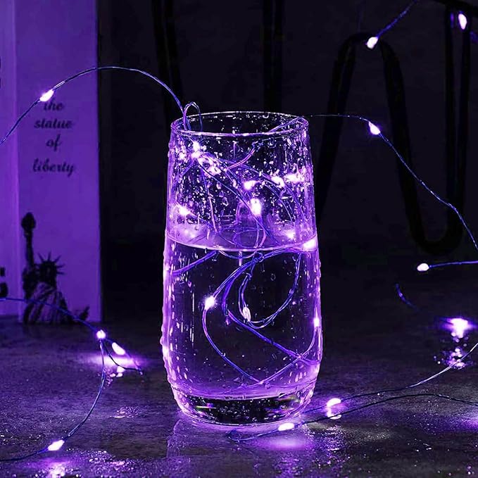 Aogist 2-Pack 16FT Fairy Lights with Spool,Ultra-Bright 50 LEDs Battery Operated Copper Wire String Light for Bedroom Christmas Wedding Centerpiece Parties Decoration,Purple