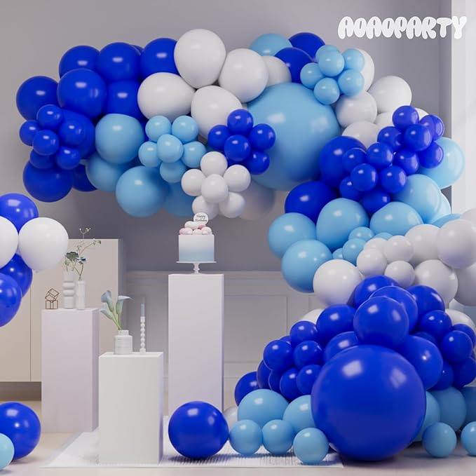Blue Balloons Garland Arch Kit Different Sizes Pack 150Pc 18Inch 10Inch 5Inch Latex Light Blue Royal Blue Balloon for Baby Shower Birthday Graduation Party Gender Reveal Decorations