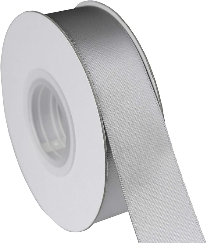 ITIsparkle 1" Inch Double Faced Satin Ribbon 50 Yards-Roll Set for Gift Wrapping Scrap Books Party Favor Hair Braids Baby Shower Decoration Floral Arrangement Craft Supplies, Silver Ribbon