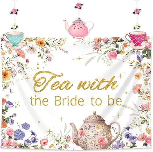 LaVenty Tea With Bride To Be Balloons Let's Par Tea Decorations Balloon Garland Arch Banner Floral Butterfly Teapot Banner for Bridal Shower Bachelorette Wedding Party