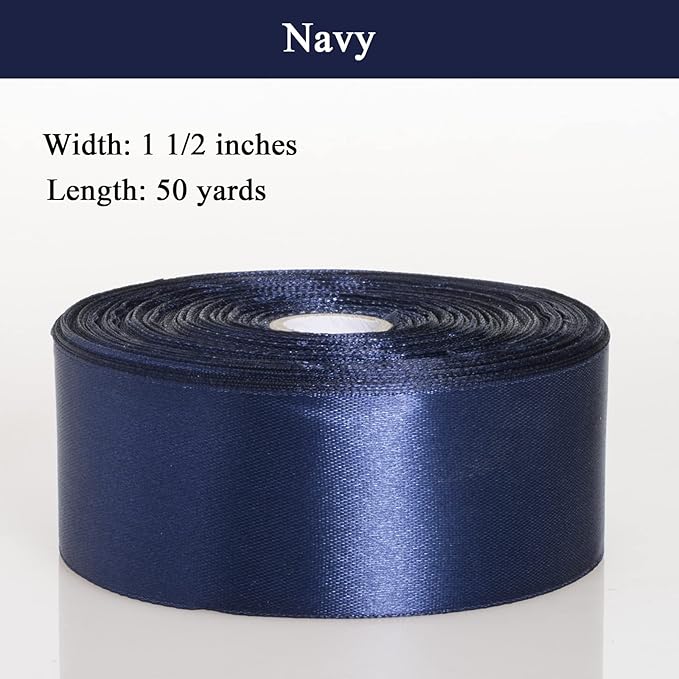 YASEO 1 1/2 Inch Navy Solid Satin Ribbon, 50 Yards Craft Fabric Ribbon for Gift Wrapping Floral Bouquets Wedding Party Decoration