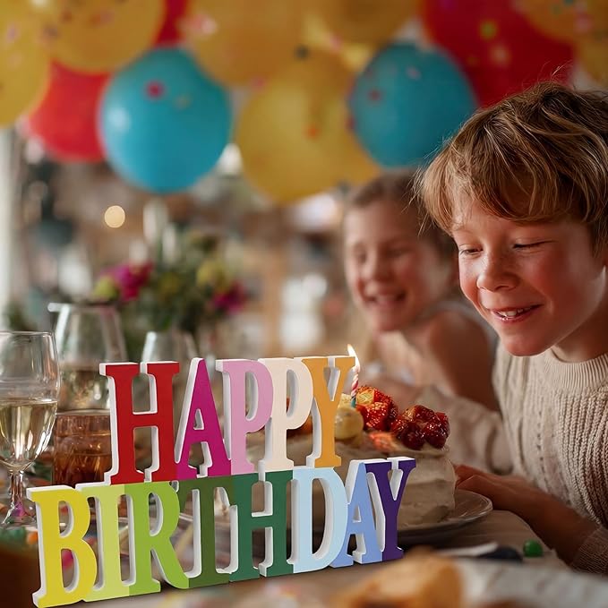 Novabright Happy Birthday Sign Centerpieces for Table Birthday Party Decorations for Women Bday Birthdays Themed Celebration Party Supplies(Rainbow,Glitter)