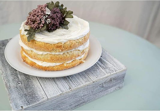 BARNWOODUSA Wood Cake Stand 9 3/4" x 9 3/4" White Wash Rustic Wooden Wedding Dessert Stand Vintage Sturdy 100% Reclaimed Wood