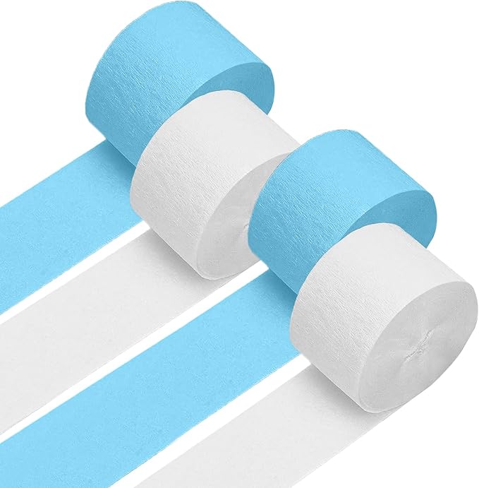 4 Crepe Paper Streamers Rolls, 328ft Pack of Blue and White Crepe Paper for Boys Birthday Bachelorette Party Bridal Baby Shower Winter Holiday Party Decorations Supplies (1.8 inch x 82 ft/Roll)
