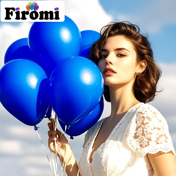 Firomi Royal Blue Balloons 12-inch 100 Pack Big Helium Shiny Round Blue Thicken Latex Balloon for Wedding Birthday Blue Theme Party Balloons (with 3 Ribbons)