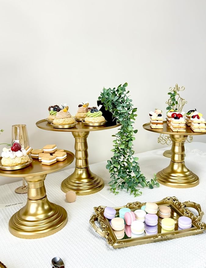 3 Pcs Gold Cake Stand Set Round Plastic Cupcake Stand Holder Dessert Table Display Set, Dessert Serving Platter for Tea Party, Birthday, Wedding, Baby Shower