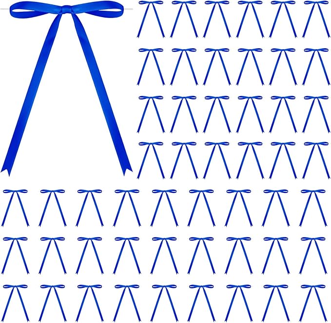 50 Pcs Satin Ribbon Bows 5x7 Inch Twist Tie Bows, Cute Bow Decor for Gift Wrapping, Cake Treat Bags, Craft DIY Gift, Party Favors Wedding Decorations (Navy Blue)