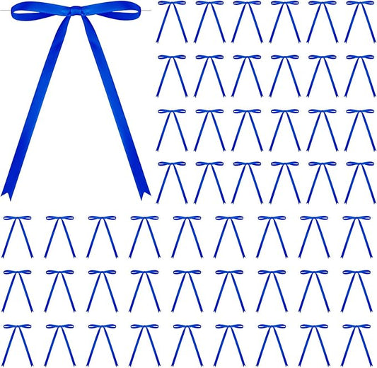 50 Pcs Satin Ribbon Bows 5x7 Inch Twist Tie Bows, Cute Bow Decor for Gift Wrapping, Cake Treat Bags, Craft DIY Gift, Party Favors Wedding Decorations (Navy Blue)