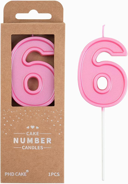 PHD CAKE 2.76 Inch Luxe Pink 6 Number Birthday Candles, Pink Number Candles, Cake Number Candle, Party Celebration