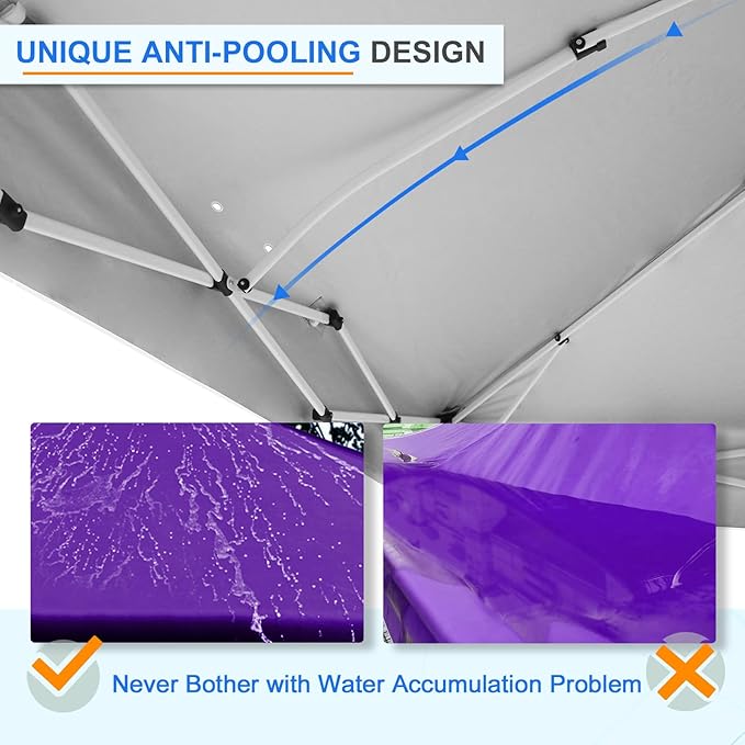 EAGLE PEAK Pop Up Canopy Tent with Wheeled Carry Bag, 8 Stakes, 4 Ropes, 4 Weight Bags, Easy Set Up Tent Canopy, 12x12 ft, 144sqft of Shade, Purple