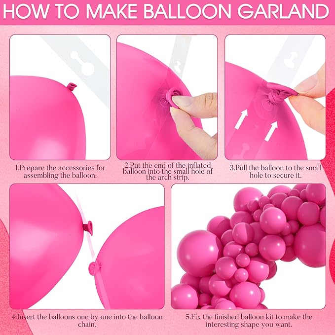 Amandir 153pcs Hot Pink Balloons Arch Garland Kit Different Sizes 18 12 10 5 Inch Magenta Dark Pink Latex Balloon for Birthday Wedding Anniversary Princess Mothers Day Party Decoration