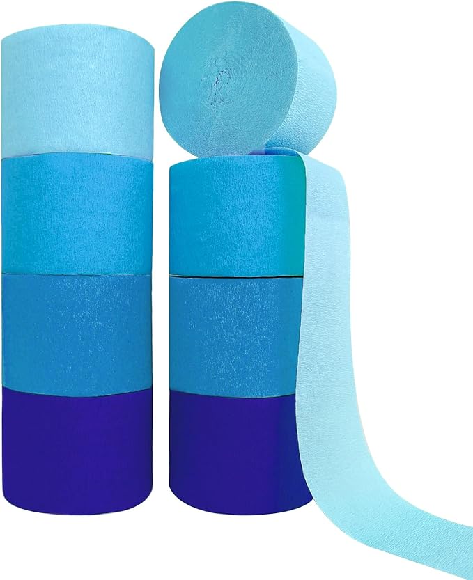 8 Rolls in 4 Colors Gradient Blue Party Crepe Paper Streamer, 8 Pieces 82 feet Streamets Party Decorations, Party Supplies for Wedding Birthday Baby Shower Gender Reveal Graduation Bridal Shower