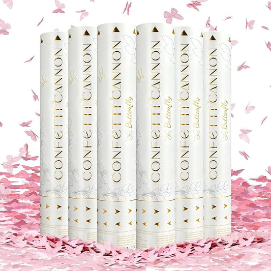 Confetti Cannon Butterfly Confetti Poppers 6 Pack Party Poppers 12 inch Pink Confetti Shooters Butterfly Sticks for Wedding Birthday Graduation Anniversary Bridal Shower Valentines Christmas New Year