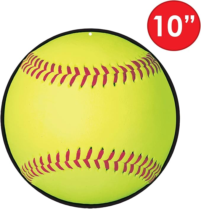 Beistle 6-Piece Softball Cutouts in Yellow, Sports Themed Party Decorations, Game Day Party Supplies, Softball Themed Party Accessories, 10"
