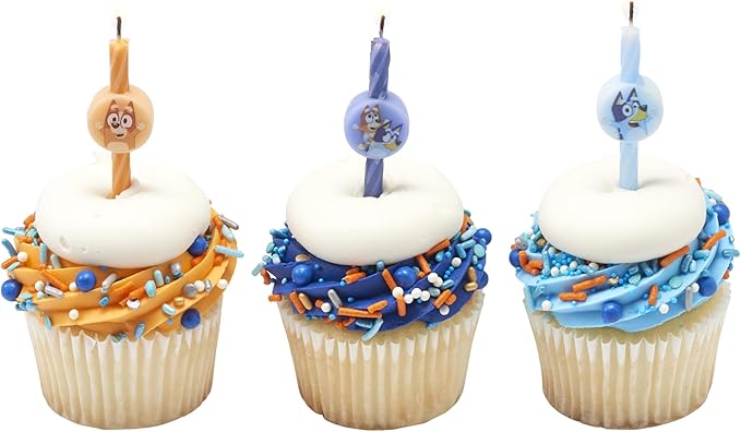 6 Bluey Birthday Cake Candles | Birthday Candles for Cake Decorations Featuring Bluey and Bingo, Blue & Orange, for Party
