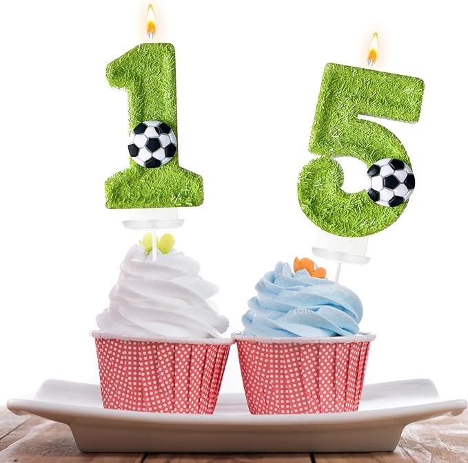 Birthday Candles Numbers，Soccer Birthday Decorations，Suitable for Girl and boy Cake Toppers, Wedding Cakes, Anniversaries, Party Celebrations, Birthday Decorations (Number 15)