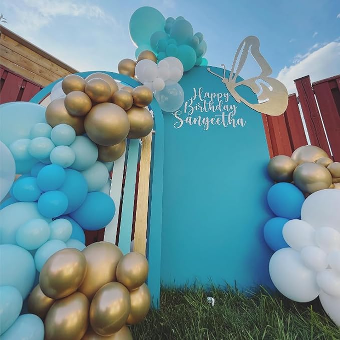 Blue Gold White Latex Balloons, 50 Pack 12 Inches light Blue Balloons Helium Balloons for Boys Baby Shower Birthday Bridal Shower Wedding Party Decorations Supplies