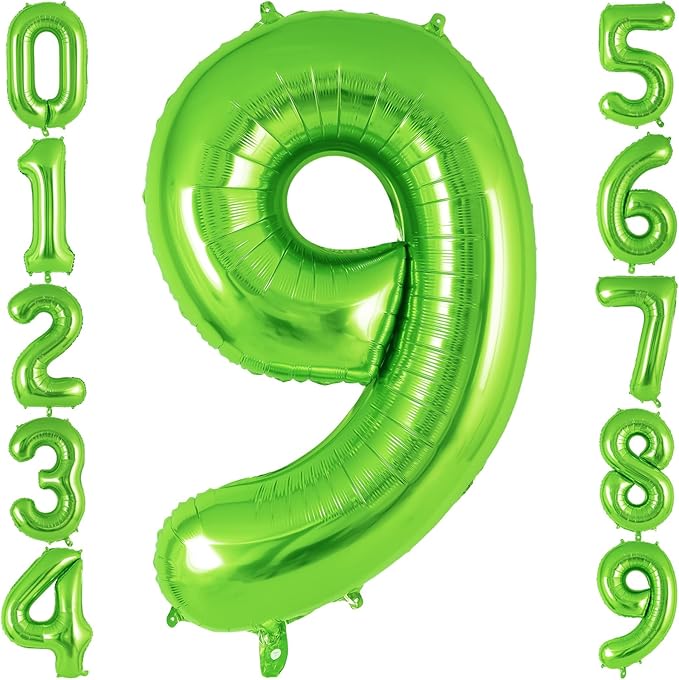 Green Number 9 Balloon 40 Inch, Big Large Foil Helium Number Balloons, Jumbo Giant Mylar Number 9 Balloons for 9 Year Old Birthday Party Decorations Supplies Anniversary Celebration