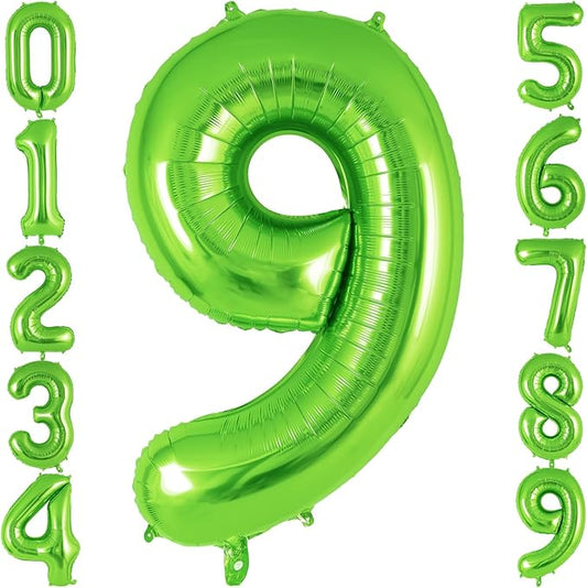 Green Number 9 Balloon 40 Inch, Big Large Foil Helium Number Balloons, Jumbo Giant Mylar Number 9 Balloons for 9 Year Old Birthday Party Decorations Supplies Anniversary Celebration