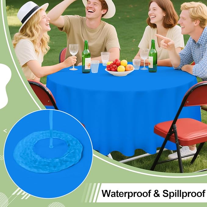 misaya 6 Packs Disposable Plastic Table Cloth, 84" Round Waterproof Tablecloth, Leakproof & Sturdy Decorative Table Covers for Picnic, Party and Outdoor, Blue