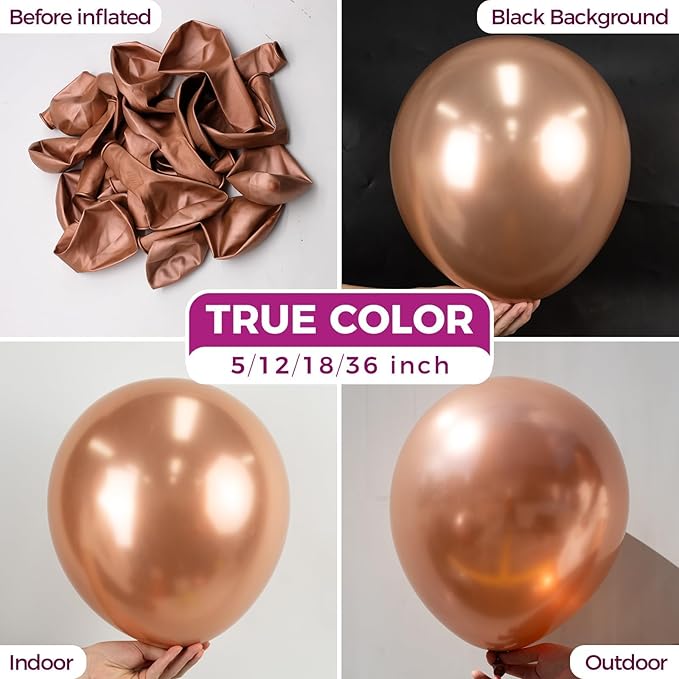 Bezente Rose Gold Metallic Chrome Balloons, 100 Pack 12 inch Rose Gold Latex Round Helium Balloons for Wedding Anniversary Bridal Shower Birthday Party Decorations