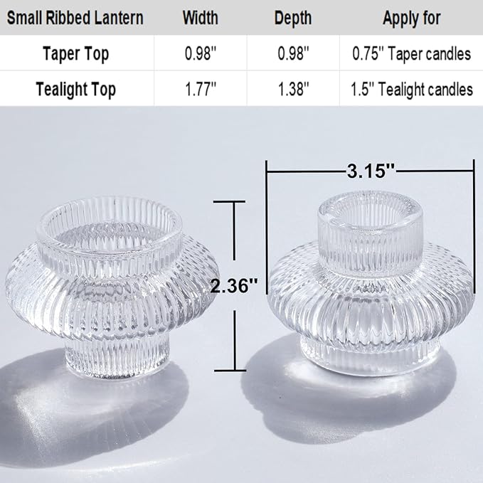 VOHO Vintage Candlestick Holders Set of 6, Dual Sided Candle Sticks Holder Decor for Taper Candles/Tea Lights Candles, Ribbed Candle Holder for Dining Table Centerpiece, Wedding/Christmas Decor(Clear)