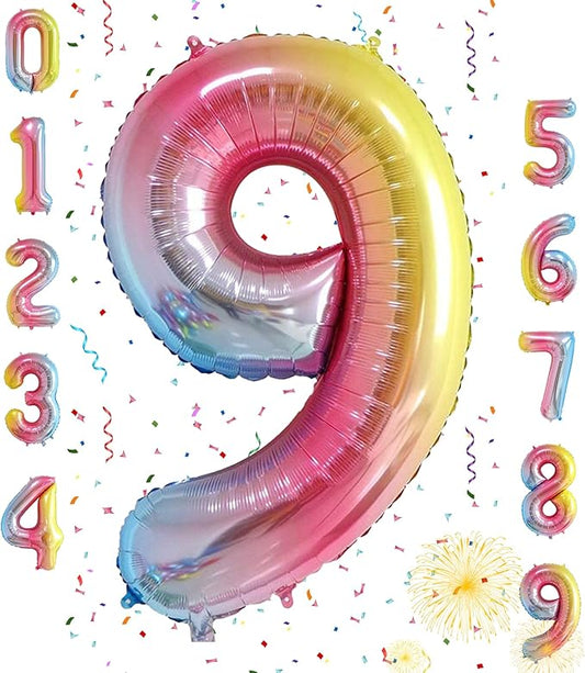 40 Inch Number Balloons 0-9 Rainbow Gradient Large Number 9 Balloons, Digital Balloons for Birthday Party Celebration Decorations, Helium Foil Number Balloons for Wedding Anniversary