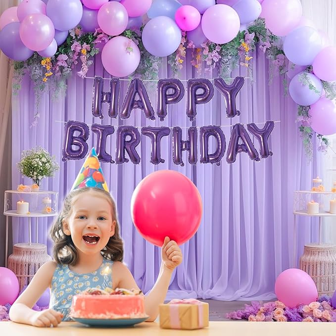 Dark Purple Happy Birthday Balloons Banner 16 Inch Mylar Foil Letters, Inflatable Party Decor and Birthday Decorations for Women, Men, Boys & Girls Kids and Adults, Reusable, Party Supplies