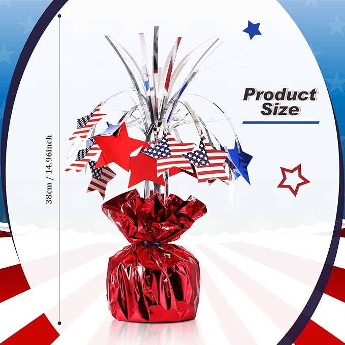 Canlierr 4 Pcs 4th of July Table Decorations, Patriotic Metallic Foil Spray Star Centerpiece for 250th Anniversary, Red White and Blue USA Flag Decor for Memorial Day, Independence Day, Party Supplies