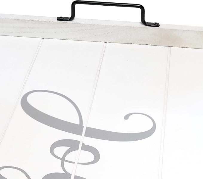 Elegant Designs HG2000-WJY Christmas Decoration 15.50" x 12" Decorative Wood Serving Tray w/Handles, White Wash Joy