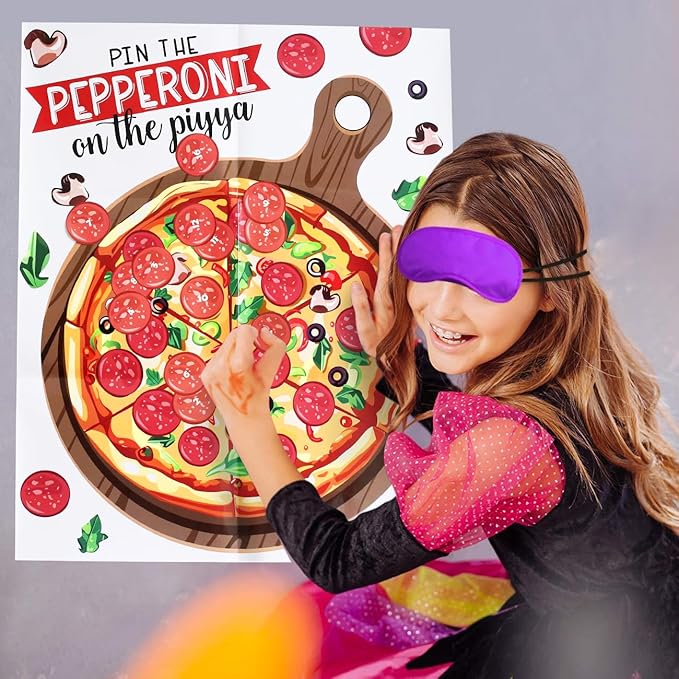 PARTYLOUD Pizza Party Games, Pin The Pepperoni on The Pizza, Pizza Italian Birthday Party Games Decoration Classroom Toddlers Preschool Party Supplies for Boys Girls Adults